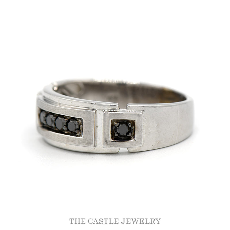 10K White Gold 1/4cttw Black Diamond Men’s Brushed Wedding Band