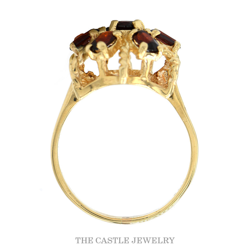 Oval Cut Garnet Flower Cluster Ring in 14k Yellow Gold