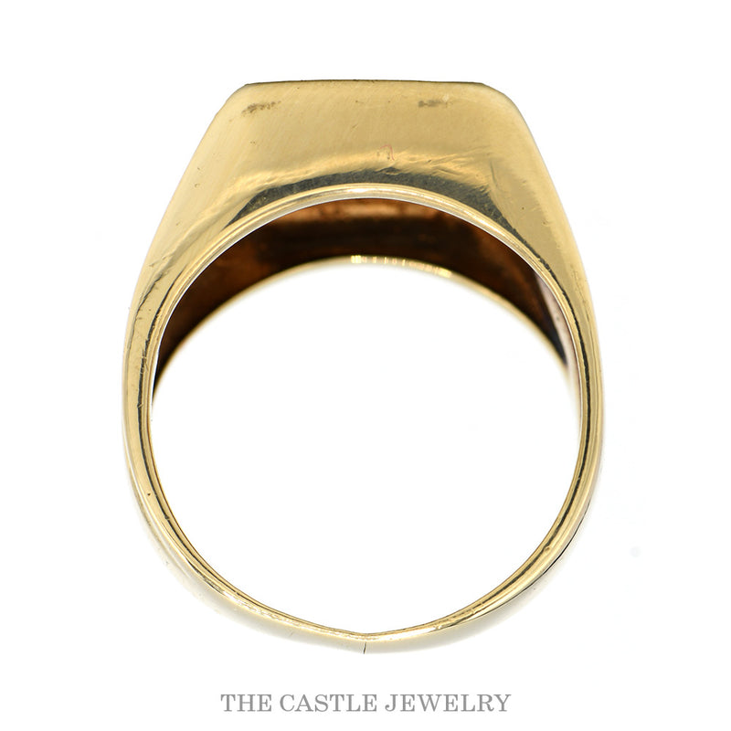 Square Black Onyx Men's Ring with Ridged Sides in 10k Yellow Gold