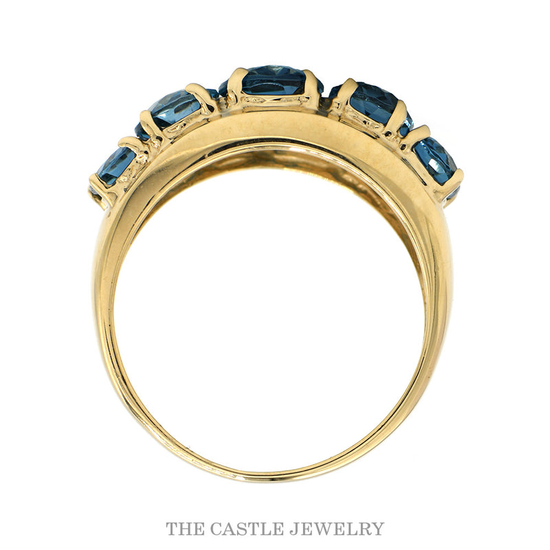 5 Oval Blue Topaz Band Ring in 10k Yellow Gold