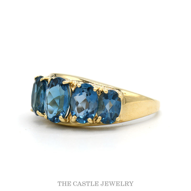 5 Oval Blue Topaz Band Ring in 10k Yellow Gold