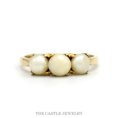 Three Stone Round Pearl Ring in 14k Yellow Gold