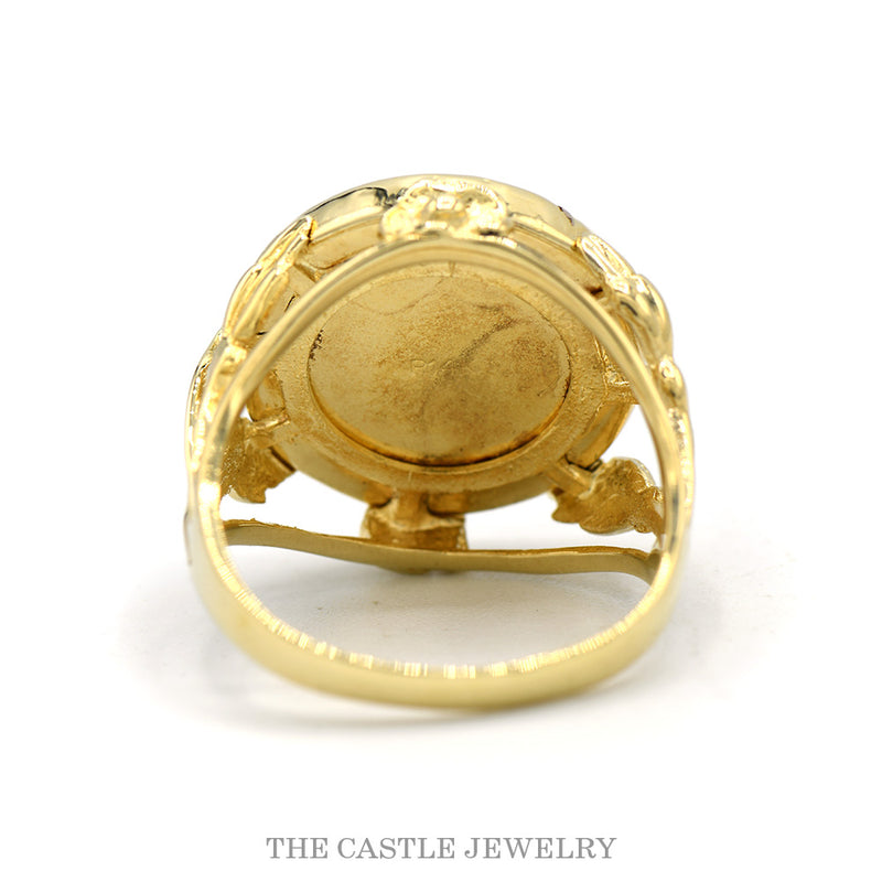 Cat Crown Coin Ring with Black Enamel Bezel and Split Sides in 14k Yellow Gold