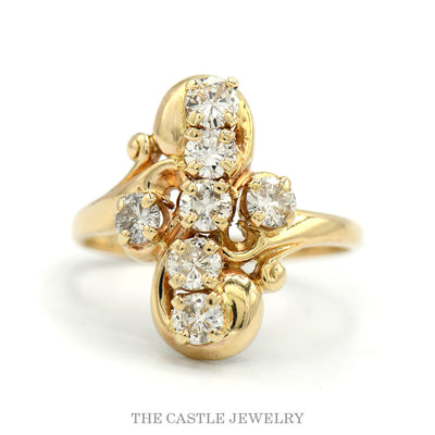 Swirled 1cttw Diamond Cluster Ring in 14k Yellow Gold
