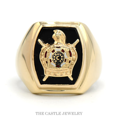Order of DeMolay Black Onyx Enamel Signet Ring in 10k Yellow Gold