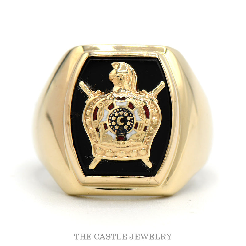 Order of DeMolay Black Onyx Enamel Signet Ring in 10k Yellow Gold