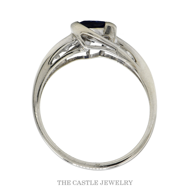 Front-facing view of the 10k white gold tanzanite ring