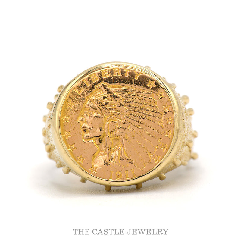 14k yellow gold Indian Head gold coin ring ā top view