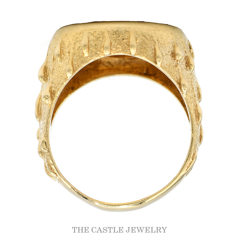 Front-facing view of the 14k yellow gold Indian Head coin ring