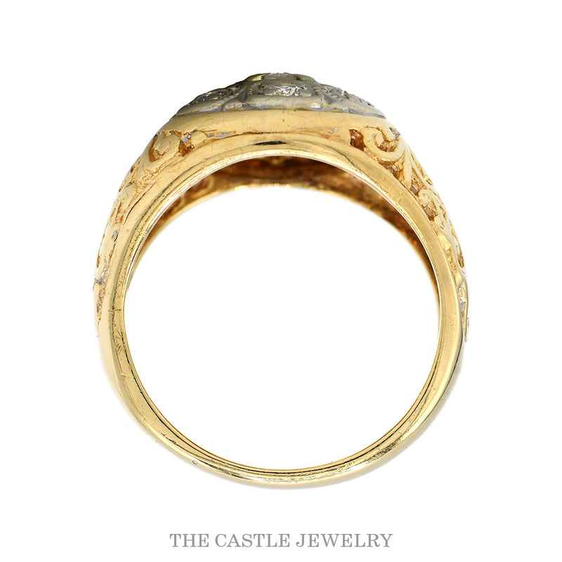 Front-facing view of the 14k yellow gold 0.75ctw diamond cluster
