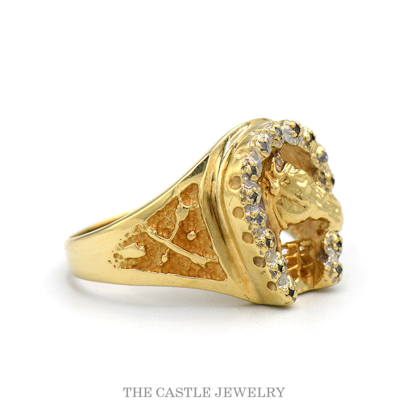 Front-facing view of the 10k yellow gold horse head ring