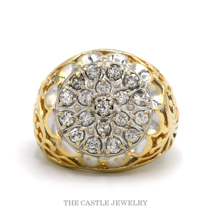 14k two-tone 0.50ctw diamond Kentucky Cluster ring — top view