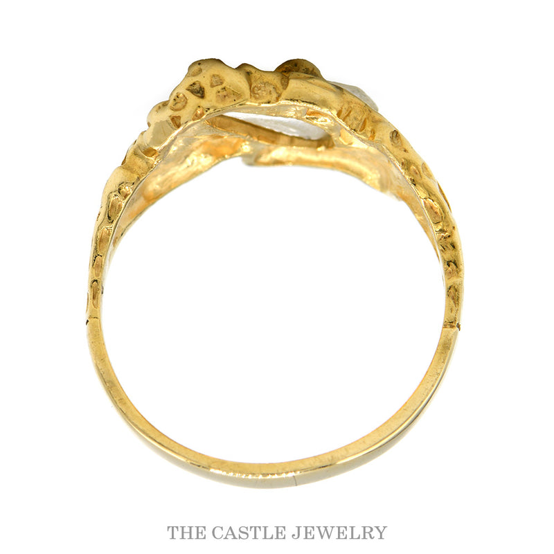 Front-facing view of the 14k yellow gold baroque pearl ring