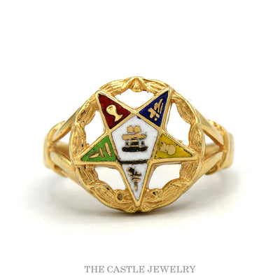 14k yellow gold Order of the Eastern Star enamel ring — top view