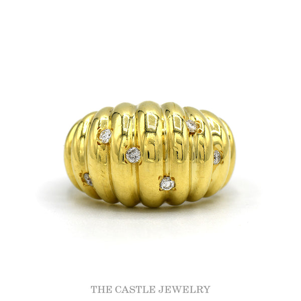 18k yellow gold diamond twist dome croissant ring — top view