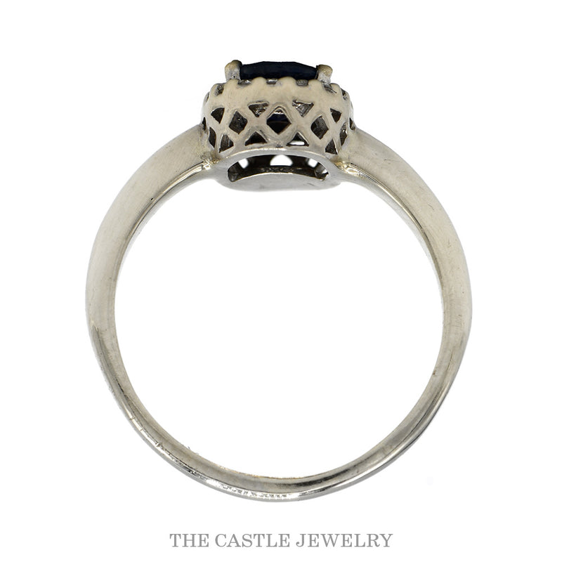 Front-facing view of the 10k white gold oval sapphire ring