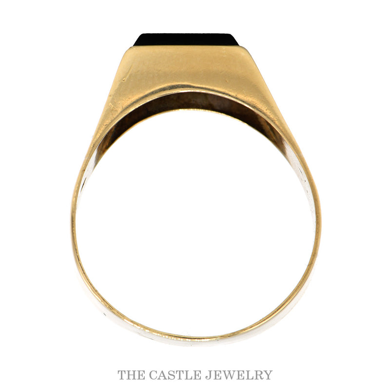 Front-facing view of the 10k yellow gold square onyx signet ring