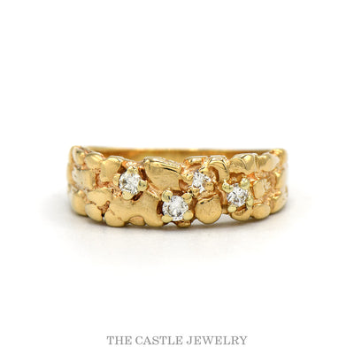 14k yellow gold diamond nugget design band — top view