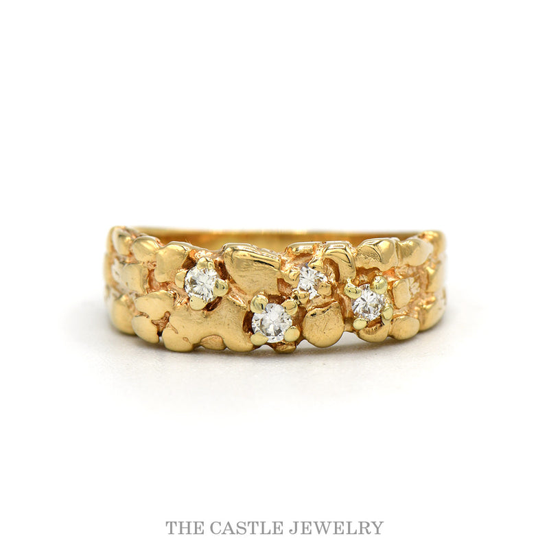 14k yellow gold diamond nugget design band — top view