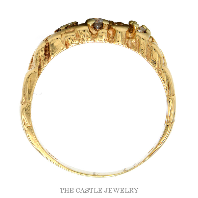 Front-facing view of the 14k yellow gold diamond nugget band