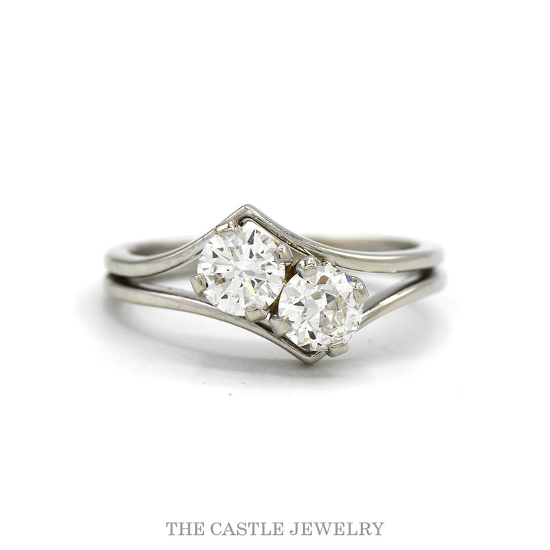 14k white gold double diamond bypass ring — top view
