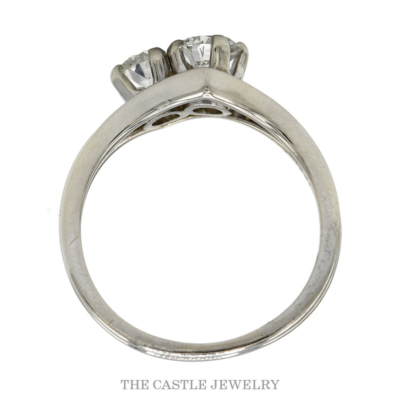 Front-facing view of the two stone diamond bypass ring in 14k white gold