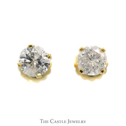 0.9cttw Round Diamond Stud earrings with Screw Backs in 14k Yellow Gold
