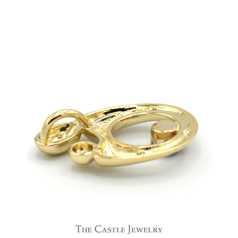Mother and Child Pendant with Round Blue Topaz Accent in 14k Yellow Gold
