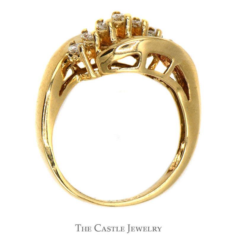 1/2cttw 7 Marquise Diamond Cluster Band with Open Bypass Design in 14k Yellow Gold
