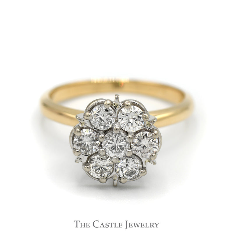 1cttw 7 Round Brilliant Cut Diamond Flower Cluster Ring in 14k Yellow Gold