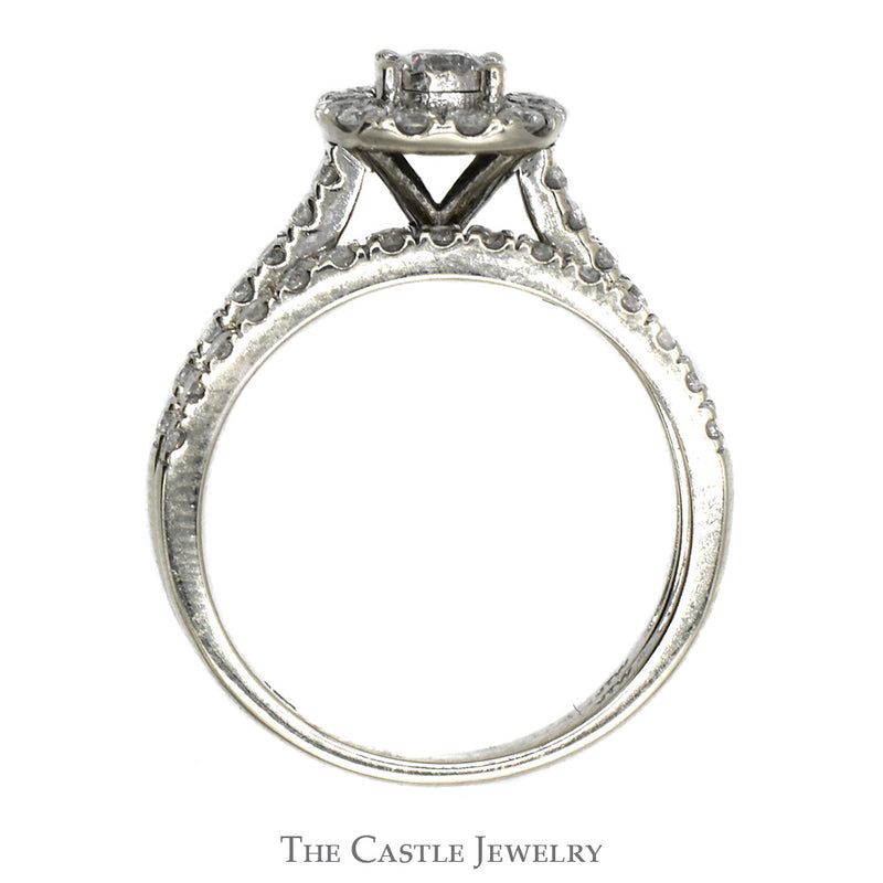 1cttw Round Illusion Set Diamond Bridal Set with Halo and Matching Band in 10k White Gold