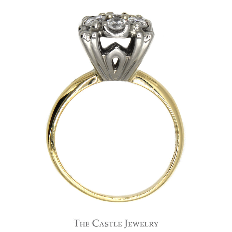 Square Shaped 7 Round Diamond Cluster Ring in 14k Yellow Gold