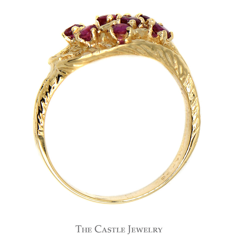 Round Ruby Cluster Ring with Open Floral Design in 14k Yellow Gold