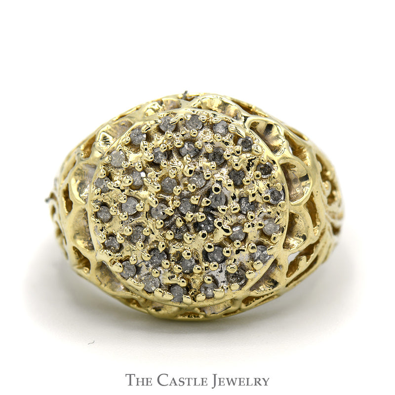 3/4cttw Diamond Kentucky Cluster Ring in 10k Yellow Gold with Open Filigree Sides