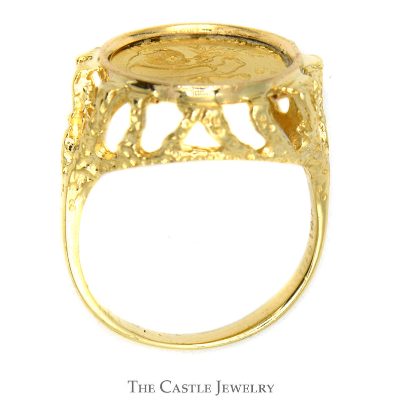 24K 1984 Panda Gold Coin Ring in 14k Yellow Gold Open Branch Designed Mounting