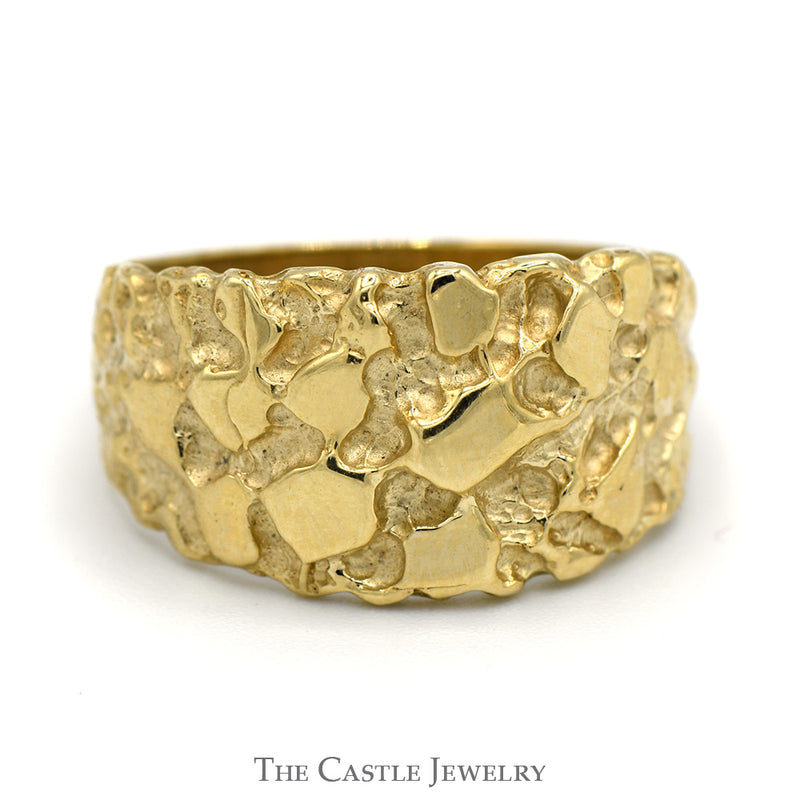 Men's Nugget Design Tapered Band Ring in 10k Yellow Gold