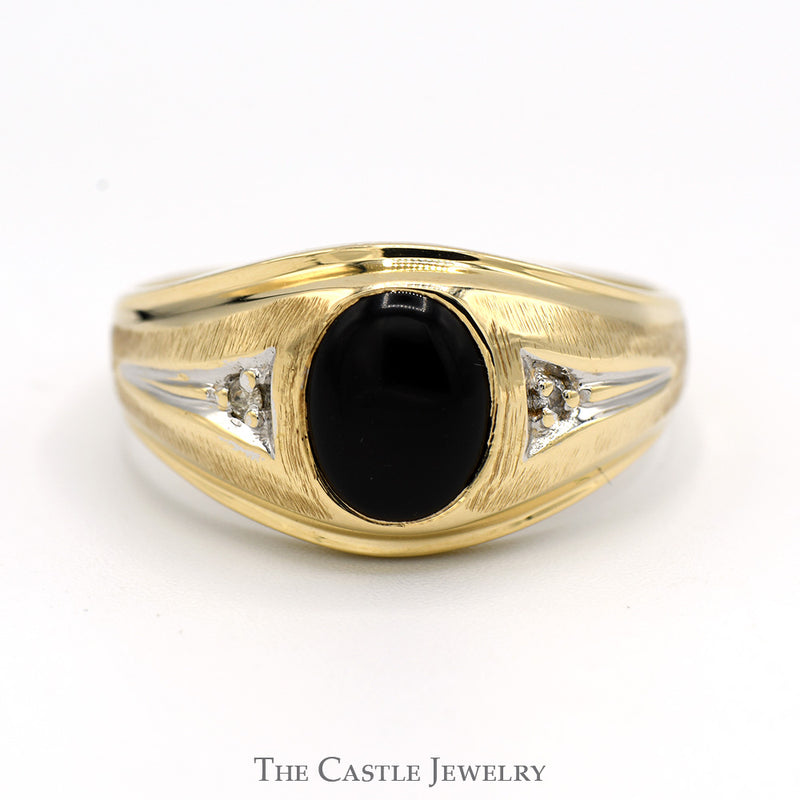 Oval Cut Black Onyx Ring with Diamond Accents in 10k Yellow Gold