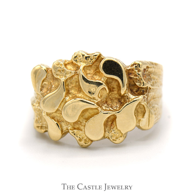 10k Yellow Gold Nugget Designed Ring - Size 9.5