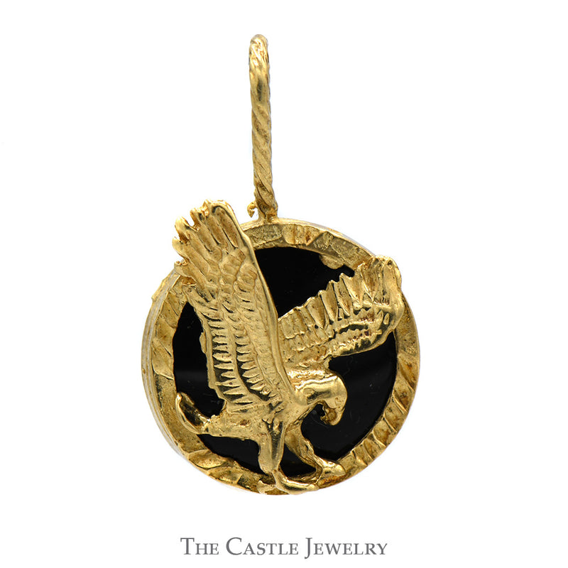 Round Black Onyx Eagle Pendant in 10k Yellow Gold