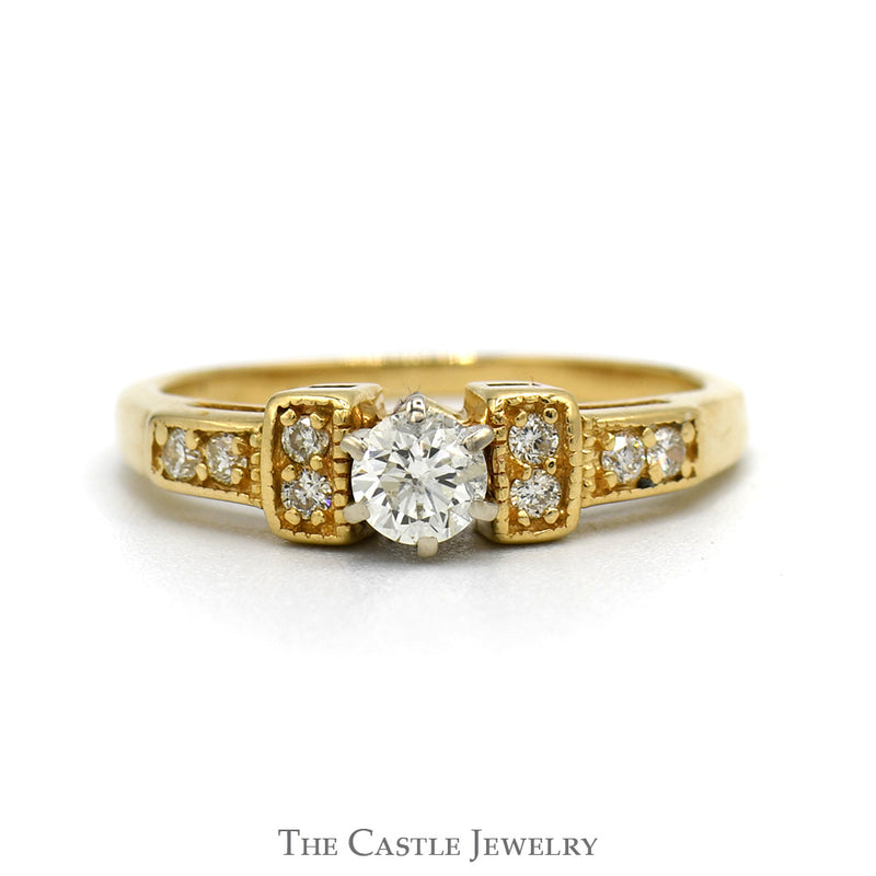 Diamond Engagement Ring .38CTTW With .25CT Round Brilliant Cut Center And Round Side Diamonds In 14KT Yellow Gold