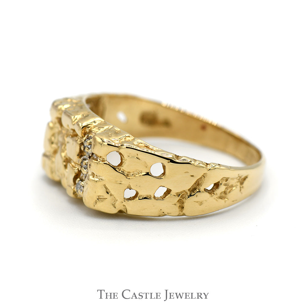 Diamond Accented Nugget Designed Ring in 10k Yellow Gold The Castle