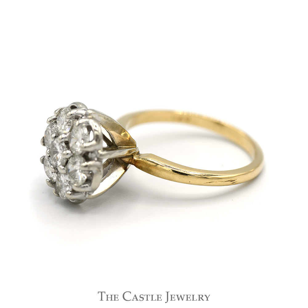 1.5cttw 7 Diamond Cluster Ring in 14k Yellow Gold
