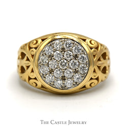 1cttw 19 Diamond Kentucky Cluster Ring with Filigree Sides in 10k Yellow Gold