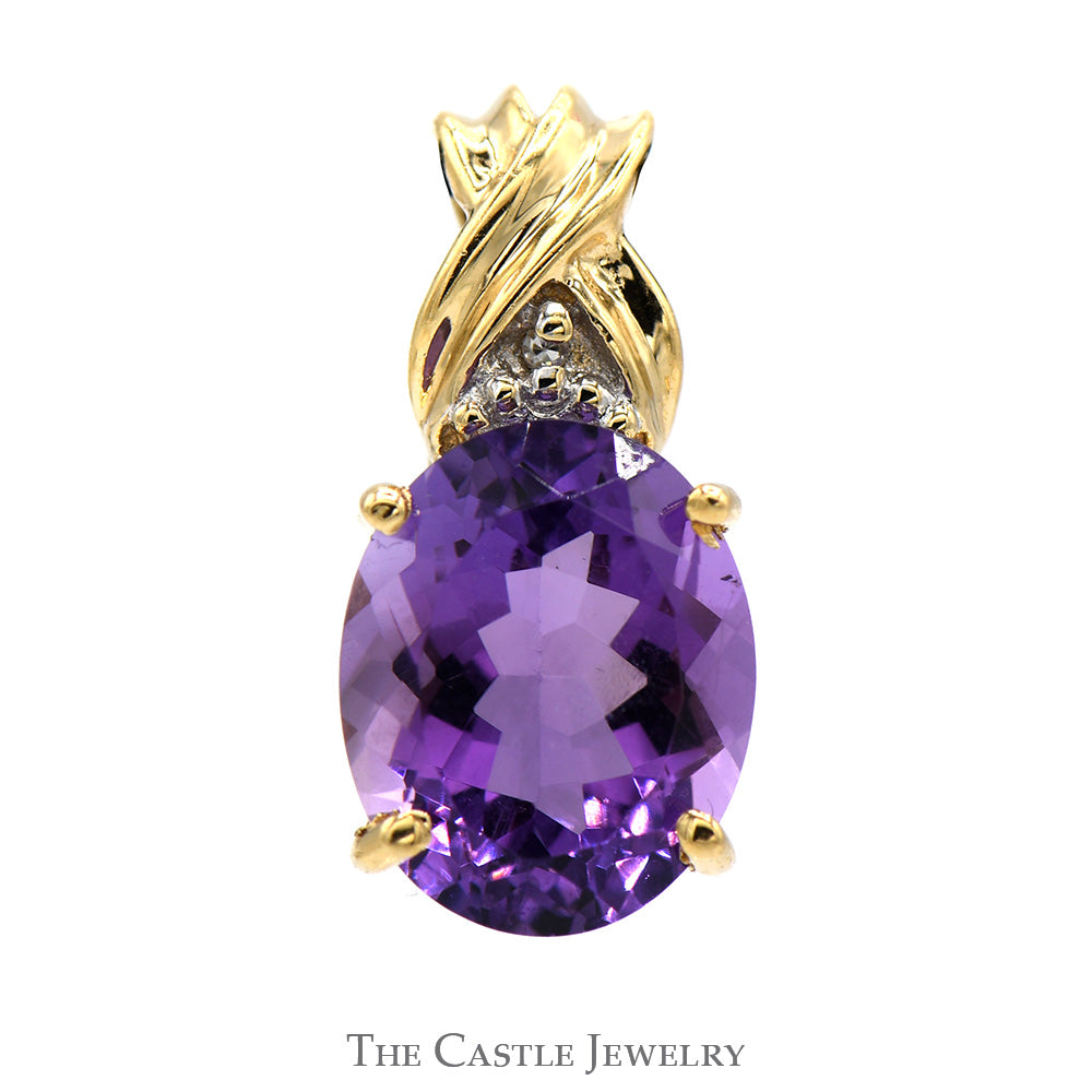 10k Yellow factory Gold Amethyst Pendant with Diamond Accent