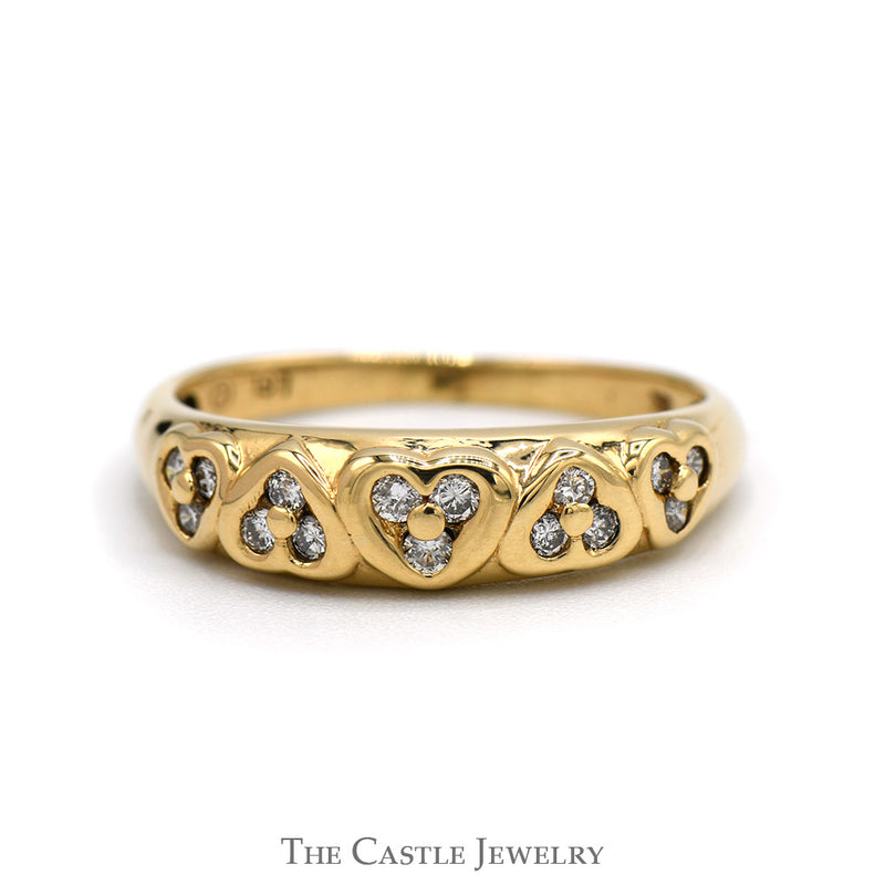 Diamond Wedding Band with Row of Hearts Design in 10k Yellow Gold