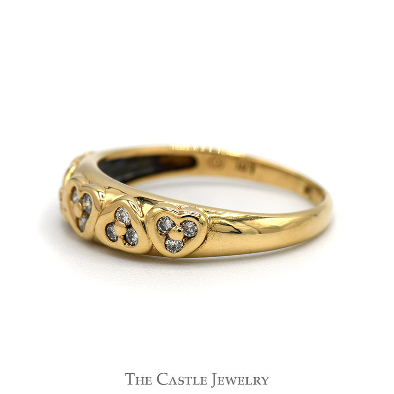 Diamond Wedding Band with Row of Hearts Design in 10k Yellow Gold