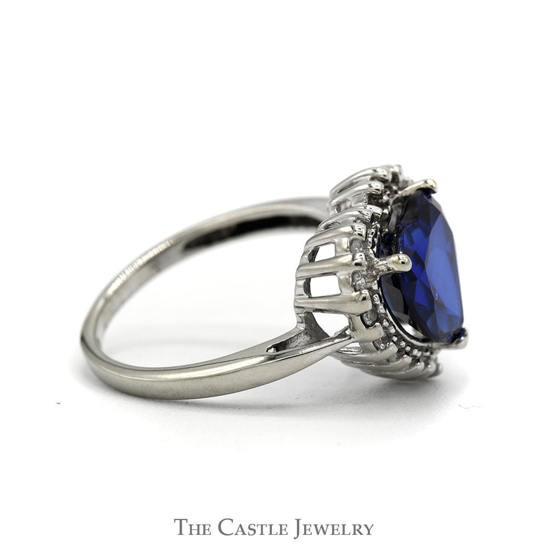 Heart Shaped Recrystallized Sapphire Ring With Diamond Halo .20 CTTW IN 10KT White Gold