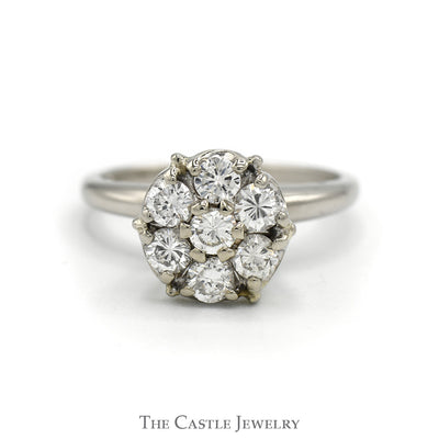 1cttw Round 7 Diamond Cluster Ring in 14k White Gold