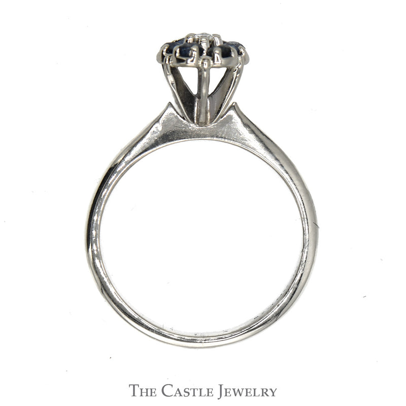 Sapphire And Diamond Flower Design Ring .05 CT Diamond Center In 14KT White Gold