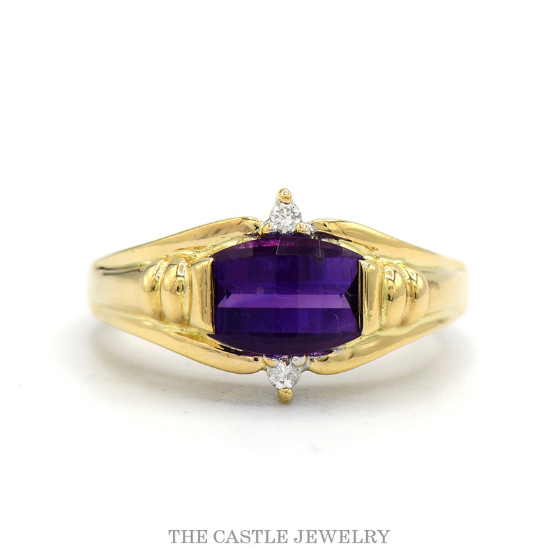 Fancy Cut Amethyst Ring with Diamond Accents in 14k Yellow Gold